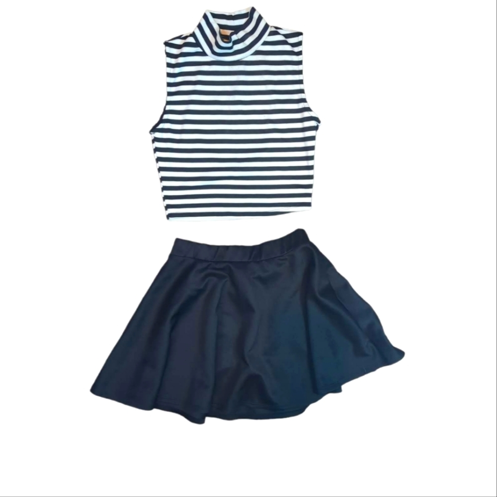 Striped crop top, paired with a solid bl
